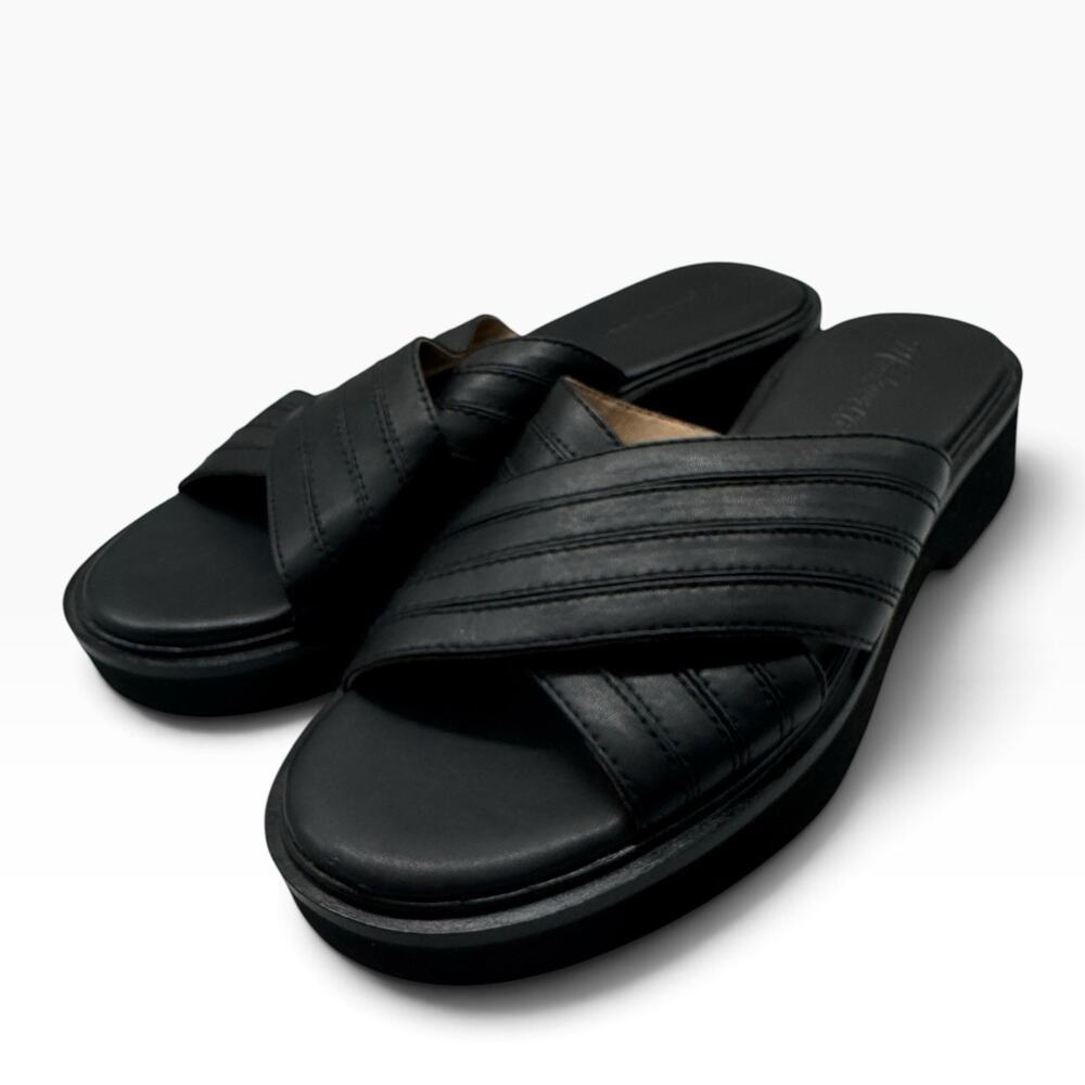 Madewell The Alina Platform Sandal Black Leather Slip On Shoes Size 9.5